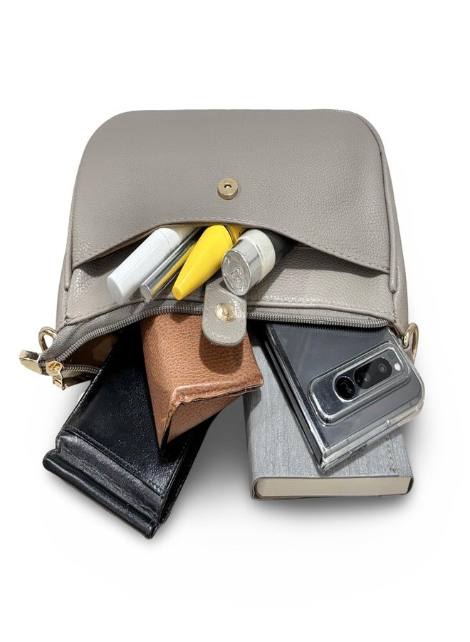 GLOSSY Crossbody Sling Bag for Women and Girls, with Detachable Straps, PU Material, Multiple Compartments and Pockets (Grey) - Image 4